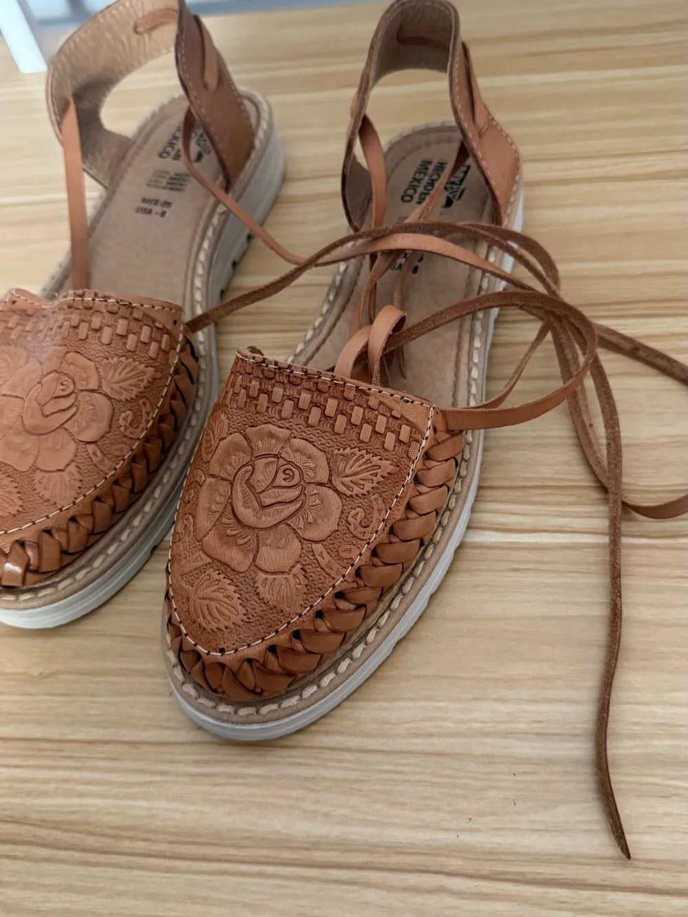 Brown Leather Floral Embossed Women’s Sandals - Picture 2 of 6